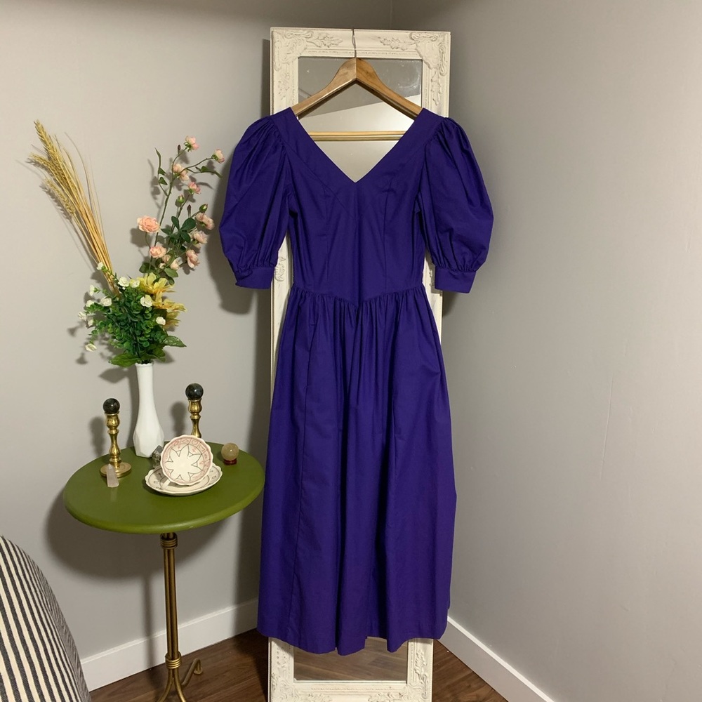 1990s Laura Ashley Purple Puff Sleeve Dress